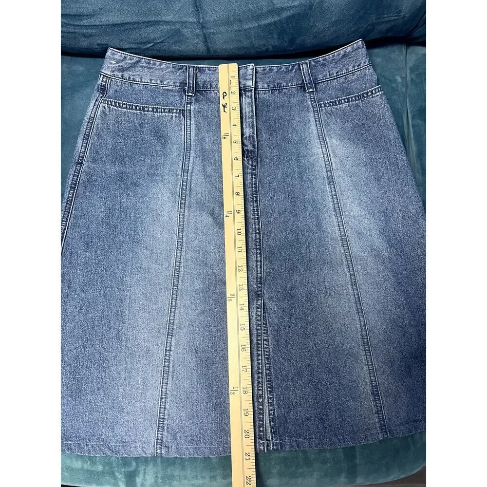 Halogen Women 14 Blue Denim A-Line Skirt Knee Length Slit Classic Minimalist